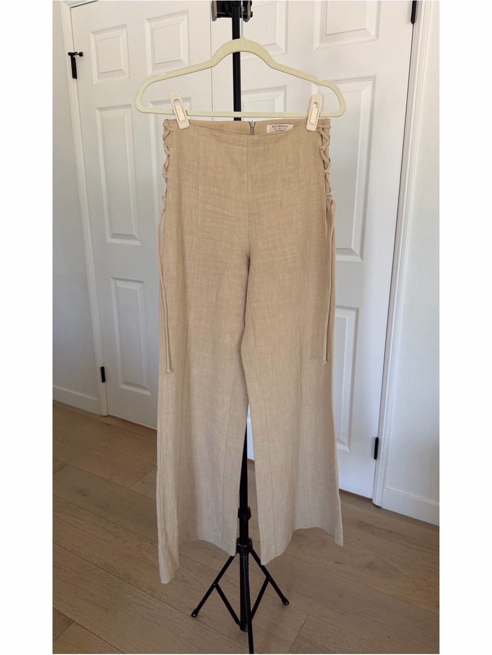 Bec + Bridge Beige Lace-Up Linen Blend Pants, US4